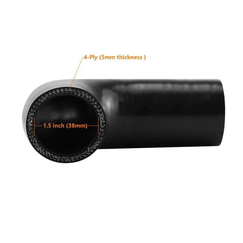 Ucreative 90 Degree Elbow ID: 1.5""(38mm) 4-Ply High Performance Coupler Silicone Hose for Vehicle with T-Bolt Clamp - Image 3